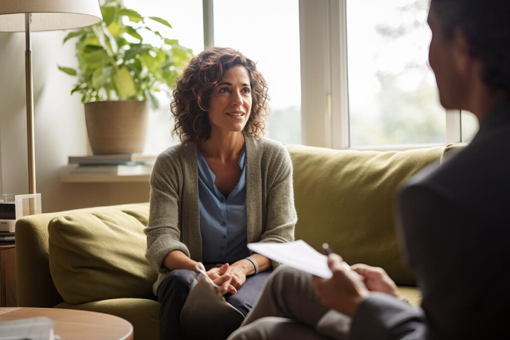 a patient talks to a therapist about the importance of drug detox programs during recovery